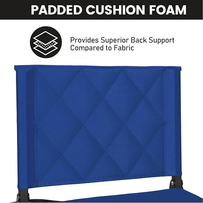 Sheenive Stadium Seats for Bleachers with Back Support, Bleacher Seats with Backs and Cushion Wide, Padded Portable Folding Comfort Stadium Chair with Shoulder Strap, Blue, 2 Pack