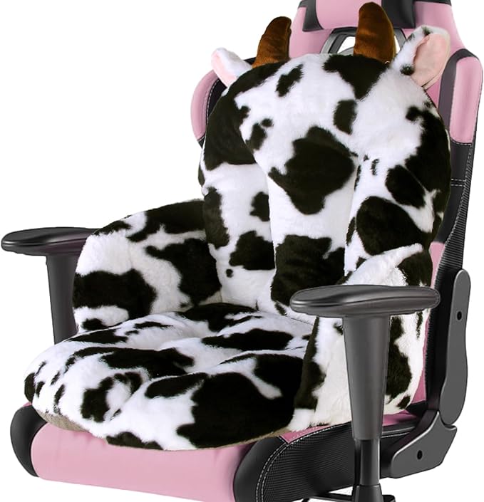 DOBUONO Comfy Office Chair Cushion: 17.5" L x 17.5" W x 18" H Cute Seat Cushion Kawaii Cushion for Gaming Chair with Backrest Non-Slip Floor Seating for Adults and Pets Cow Stuff for Room Decor
