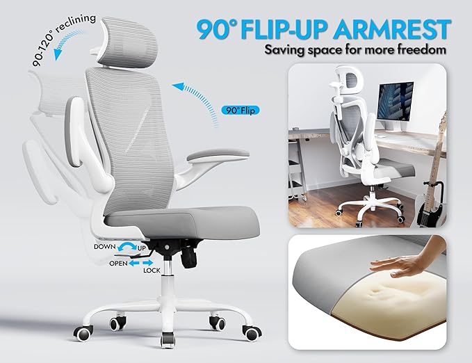 Ergalithic Ergonomic Office Chair - Computer Desk Chairs Comfy, Mesh High-Back Gaming Chair with Adjustable Lumbar Support, Executive Task Chair for Adults, Comfortable for Long Hours (Grey Silver)