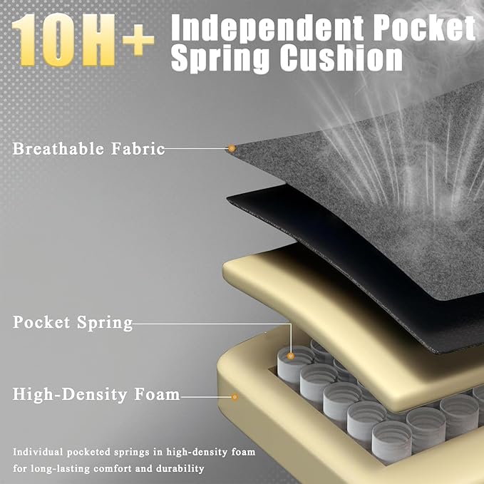 Gaming Chair, High Back Fabric Computer Chair with Pocketed Spring Cushion and Footrest, Height Adjustable Game Chair with Headrest and Lumbar Support (Beige & Gray)