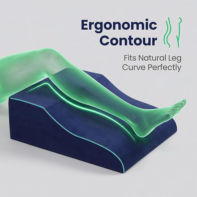 Leg Elevation Pillows for After Surgery, Ergonomic Memory Foam Wedge Leg Elevation Pillow Comfort Care for Back Knee Hip Ankles Pain, Knee Elevation Pillow for Injury, Rest Blue