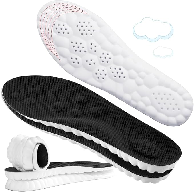 4D Cloud-Like Comfort Soles for Men - Soft Memory Foam Cushioning Insoles - Trim to Fit Steppers Insoles with Arch Support for Foot Pain Relief and Fatigue Reduction (Black, US M 8-11.5)