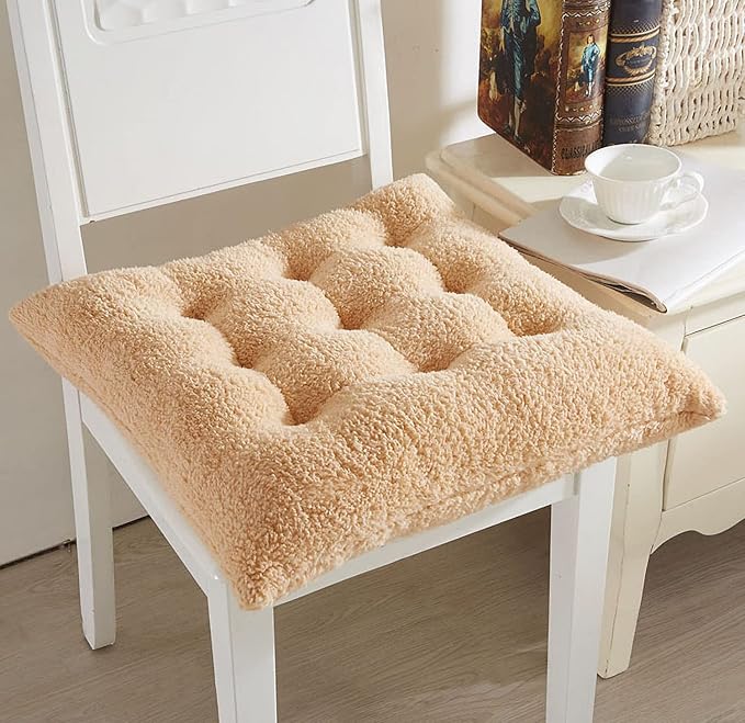 Comfortable Square and Round Artificial Lambswool Chair Pads,Soft Fluffy Chair Seat Cushion Plush Cushions Seat Pad for Home Office Meditation (17 inch(45cm), Square-Brown)