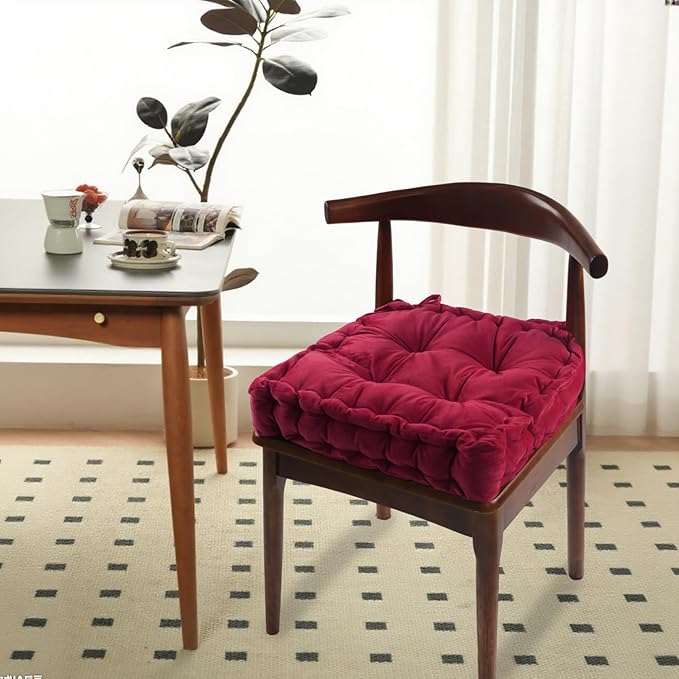 vctops Chair Cushion for Dining Chair, Soft Velvet Square Seat Cushion with Ties Cozy Indoor Chair Pad Cushion for Office Kitchen Dining Room (Red,16"x16")