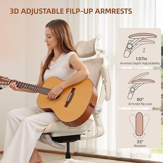 CabLady S2 Petite Office Chair for Women & Small Frames - 330lb Capacity, 4D Adjustable Lumbar/Headrest, Flip-Up Arms & Footrest, Ergonomic Desk Chair