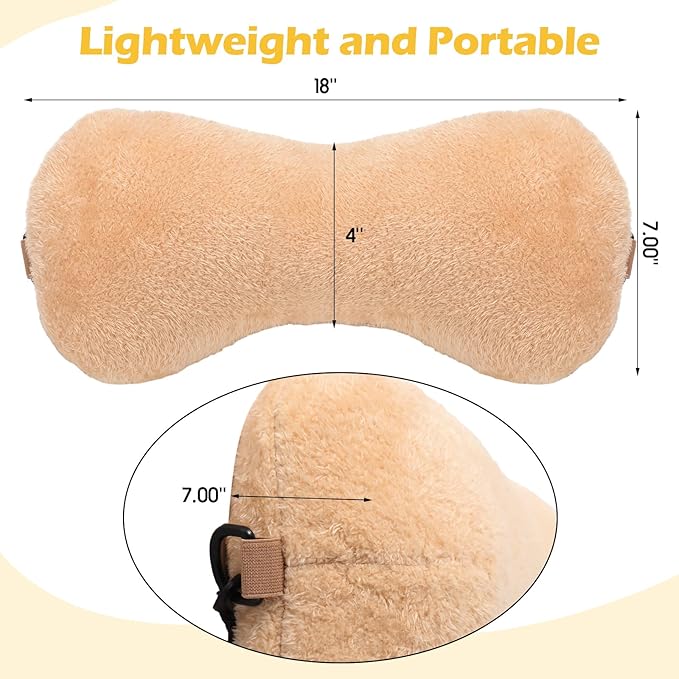 Colingmill 1 Pc Neck Pillow for Recliner Headrest Pillow Bone Shaped Chair Plush with Adjustable Strap Neck Support and Pain Relief Curve Head Cushion for Car Travel Airplane (Coffee)