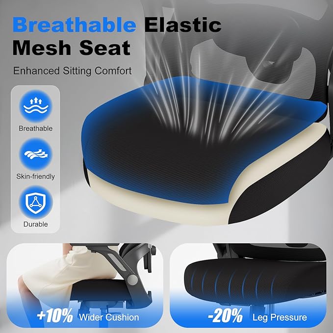 Ergonomic Office Chair, Home Computer Chair with 3D Adjustable Headrest and 4D Flip-Up Armrests, Adjustable Lumbar Support, Suitable for Office and Study, Black