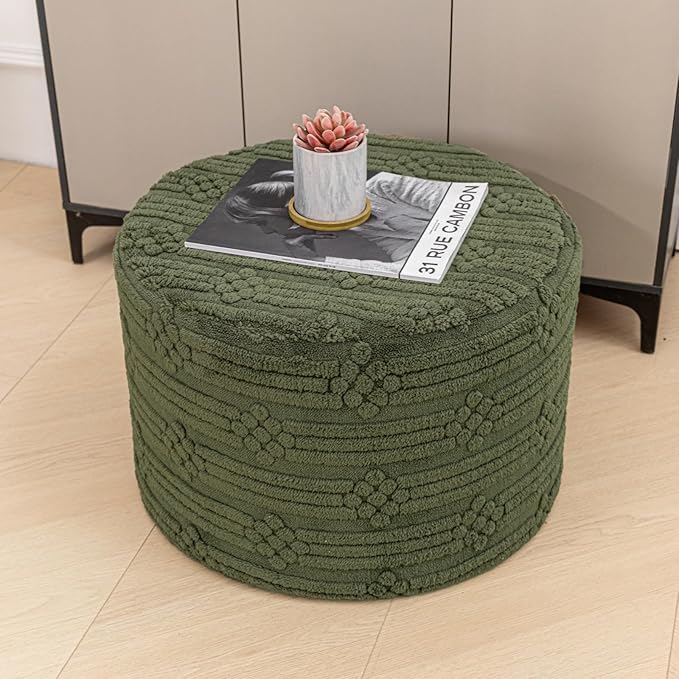 Asuprui Pouf Ottoman Foot Rest – Plush Round All-in-one Foam Stool for Cozy Lounging, Floor Pouf & Chic Decor (Forest Green)