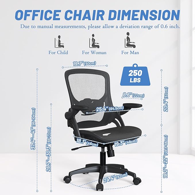 Modern Ergonomic Mesh Home Office Computer Desk Chair with Wheels and Height Adjustable Lumbar Support for Adult Student