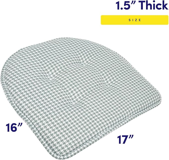 Sweet Home Collection Chair Cushion Memory Foam Pads Tufted Slip Non Skid Rubber Back U-Shaped 17" x 16" Seat Cover, 12 Count (Pack of 1), Houndsooth Pistachio