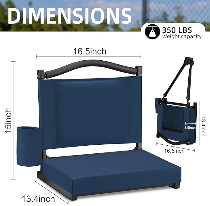 HABUTWAY Stadium Seats with Back Support and Thick Cushion Bleacher Seats with Backs and Cushion Wide, Stadium Chairs Include Shoulder Strap and Pocket, Perfect for Sports Events