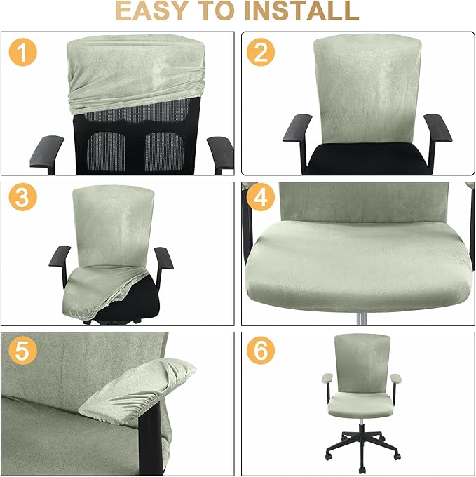 Tallew 4 Pcs Office Chair Covers Set Computer Universal Protective Stretchable Chair Seat Covers Desk Armrest Slipcovers Pads Office Cushion Backrest for Rotating(Bean Green)