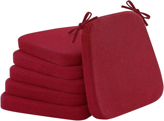 2'' Thick High-Density Foam Indoor Chair Cushions | Dining Chair Pads with Ties, Removable Washable Cover, Kitchen Chair Cushions 17"x16", Wine Red 6 Pack