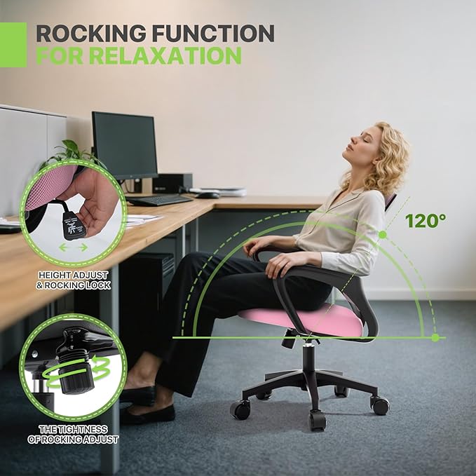 Magshion Ergonomic Office Chair Pack of 2, Mid-Back Mesh Desk Chair, Adjustable Swivel Computer Chair with Lumbar Support & Breathable Backrest for Gaming, Work, Study, 300 Lbs Capacity, Pink