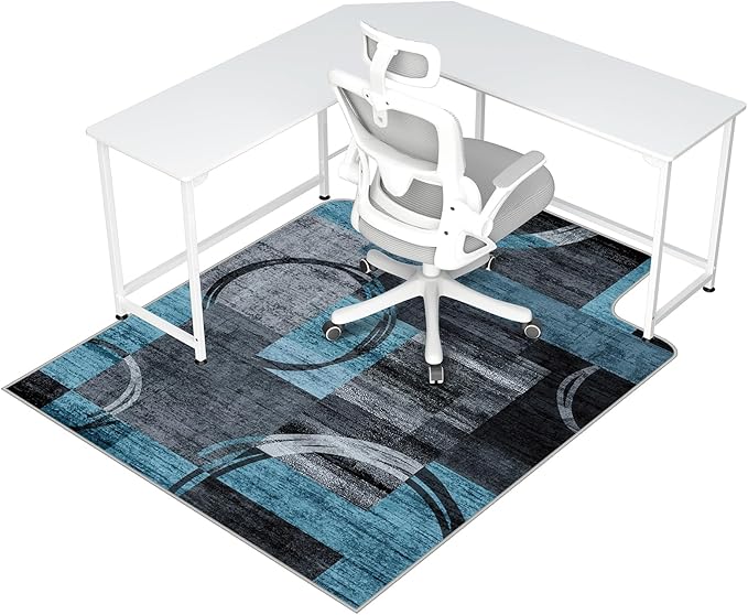 Office Chair Mat for Hardwood Floor & Tile Floor,48"X 60" Heavy Duty Desk Chair Mat for Hard Floors, Under Desk Rug for Rolling Computer Chair,Anti Slip,Low Pile Carpet Protector-Convex Geo Blue Gray