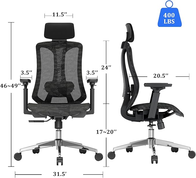 Logicfox Ergonomic Office Chair for Long Hours – Advanced Lumbar Support, 3D Adjustable Armrests & Headrest, High-Back Mesh Chair Designed for 8–10H Daily Comfort (Up to 300 lbs)