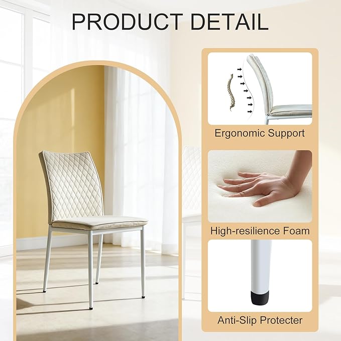 Lightdot Dining Chairs Set of 2, Accent Parsons Diner Chair Upholstered Fabric Stylish Kitchen Chairs with Metal Legs and Padded Seat for Dining Room, Vanity, Living Room, Bedroom Office,Beige