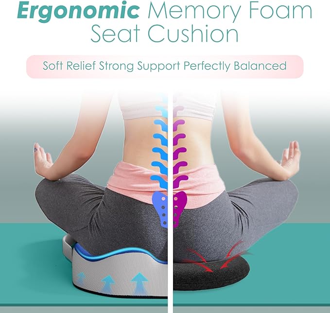 Car Seat Cushion, Extra Large Memory Foam Cushion with Adjustable Strap for Truck Drivers & Long Driving, Orthopedic Sciatica and Tailbone Pain Relief, Comfort Support for Travel Essentials