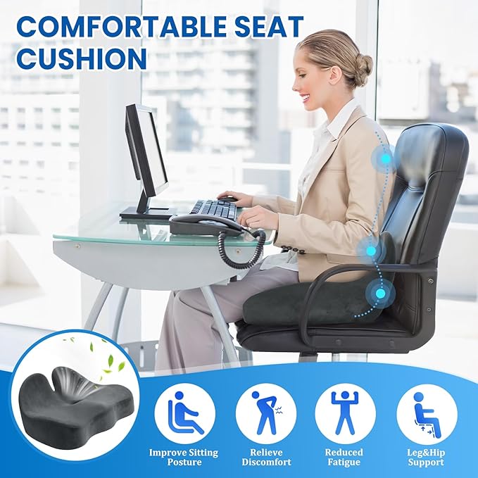CushZone Seat Cushion, Memory Foam Office Chair Seat Cushion for Office Chairs/Car/Long Trip/Desk Chair/Gaming, X-Large Size for Sciatica & Hip & Tailbone Pain Relief, Sciatica Support (Gray)