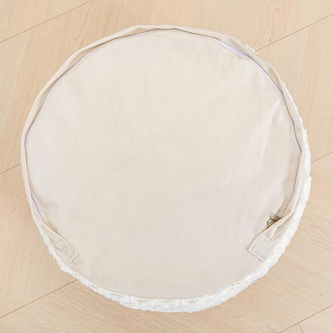 Poofieotto Unstuffed Pouf Ottoman Cover Handmade Footstool Ottoman Storage Solution Floor Pouf Footrest Cushion 20x12 Inches for Living Room Wedding Ivory