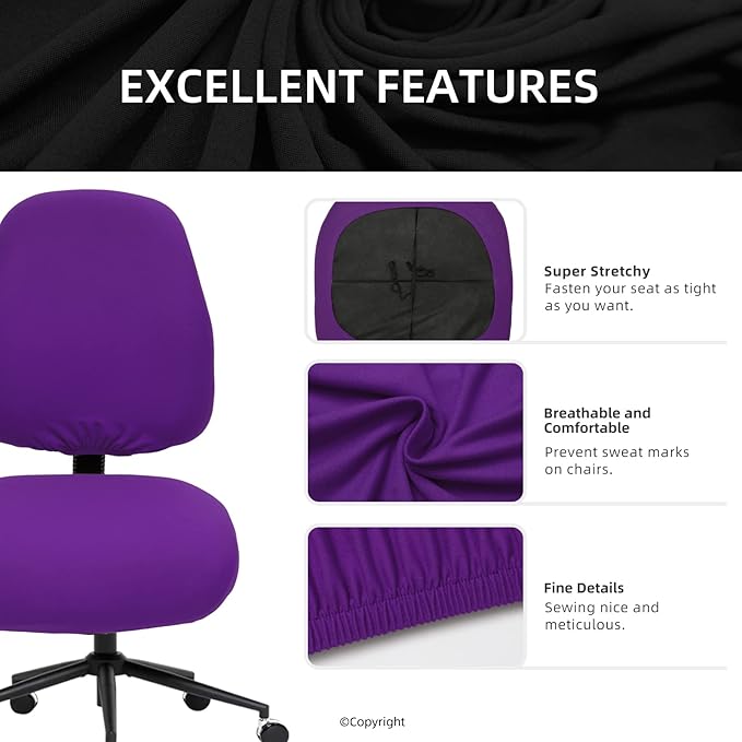 Super Stretchable Separate Office Chair Seat Covers - Universal Spandex Computer Chair Slipcover - 180GSM Washable Rotating Backrest Coverings & Cushion Protectors for Dogs, Cats, Pets