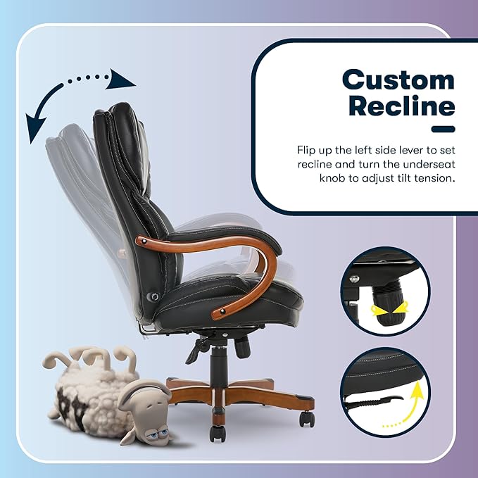Serta Conway Big and Tall Executive Office Chair - Ergonomic Lumbar Support, Bonded Leather, Padded Armrests, High Back Computer Desk Chair, Black