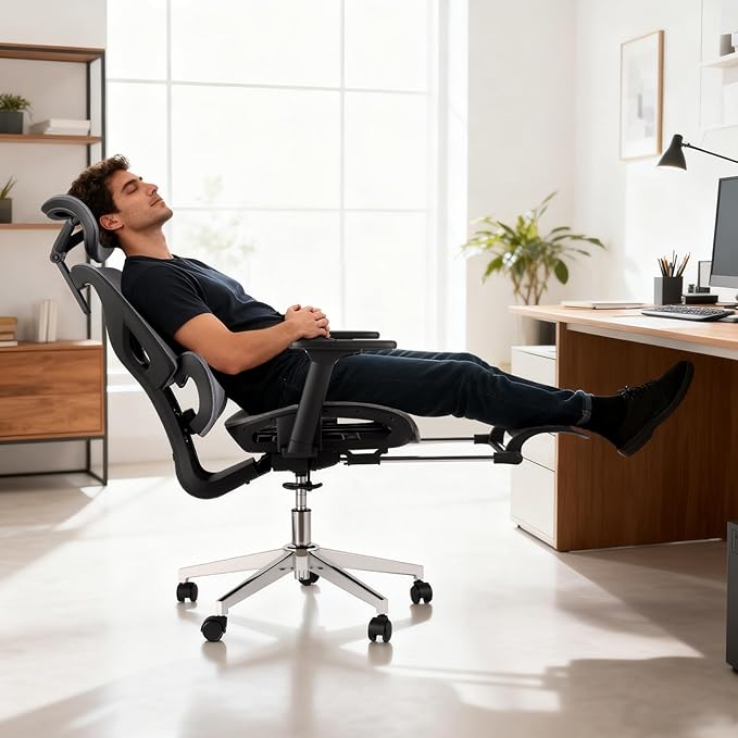 Ergonomic Office Chair with Breathable Mesh Back, High Back Support, 3D Adjustable Armrests, Smooth Rolling Wheels, and Foot Pad – Comfortable Desk Chair for Work, Study, or Gaming