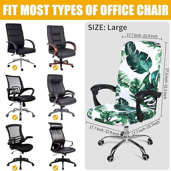 Smiry Stretch Printed Office Computer Chair Covers, Universal Desk Rotating Chair Slipcovers Removable Washable, Soft Fit Anti-Dust Spandex Protector Cover with Zipper, Green