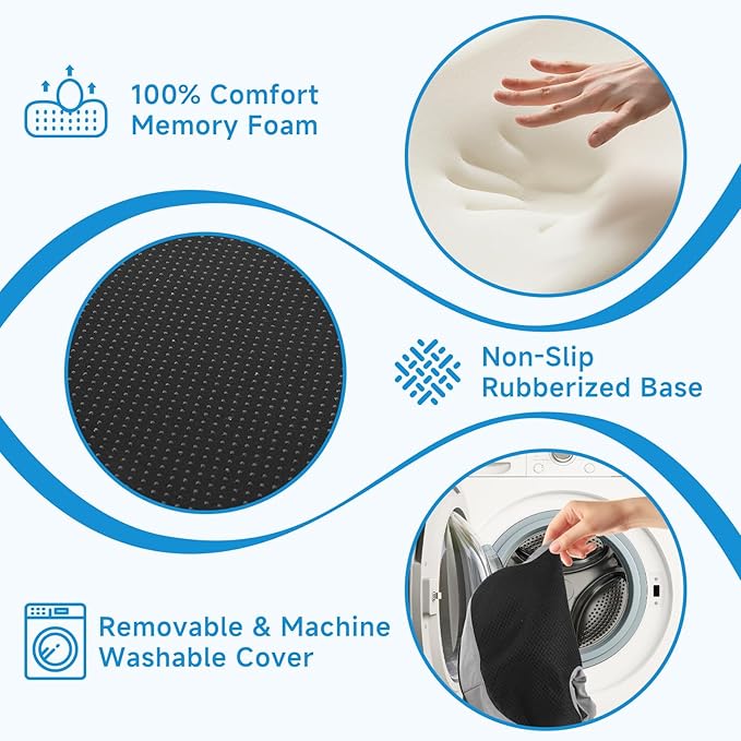 Seat Cushion for Office Chair, Ergonomic Memory Foam Office Chair Cushion with U-Shaped Coccyx Support, Non-Slip Base, Washable Cover