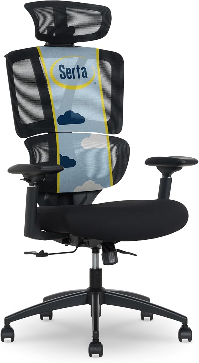 Serta AirHaven SX1200 Ergonomic Office Chair, High Back Mesh Desk Chair with Adjustable Headrest, Lumbar Support, 3D Armrests, ComfortCoils Seat, Swivel Computer Chair with Wheels, Black
