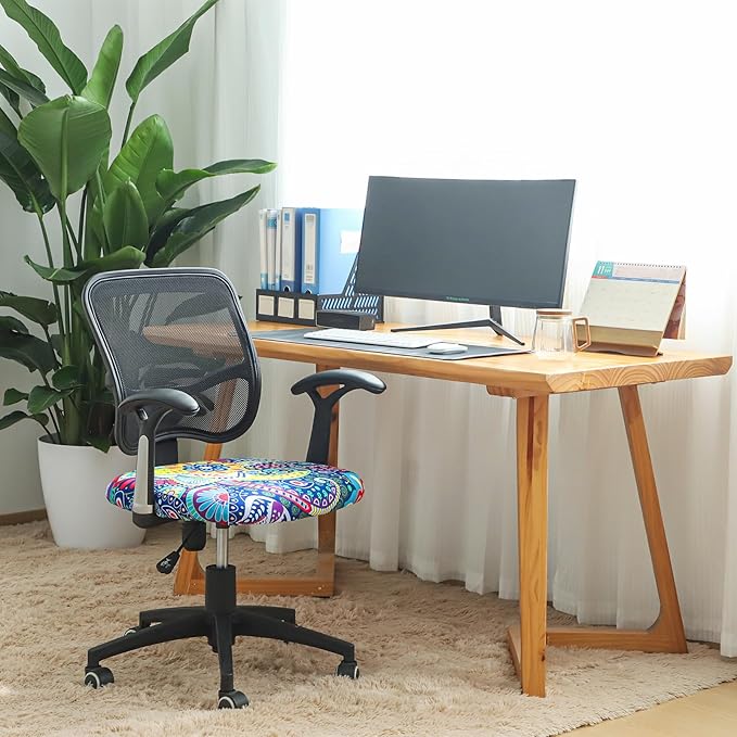 FORCHEER Office Chair Seat Cover 19x19 inch Printed Stretchable Small Fitted Computer Desk Chair Seat Cushion Slipcover-Boho