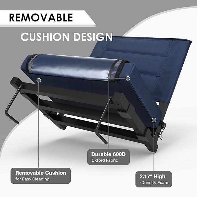 Stadium Seats with Back Support,Bleacher Chairs with Cushion, Portable Folding Stadium Chair with Removable Cushion and Large Pocket for School Events Sports Game(Navy Blue 2 Pack)