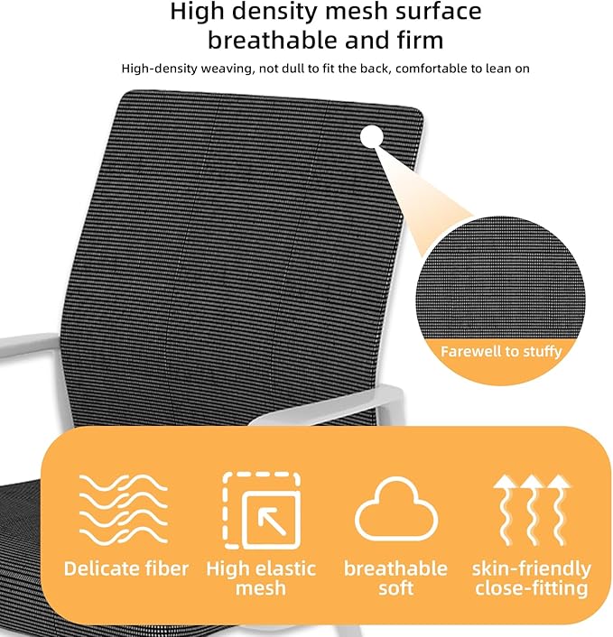 Minimalist Modern Office Chair with Metal Frame – Breathable Mesh Backrest, Ergonomic Support, Comfortable Thick Cushion for Home & Office Use (White+Black)
