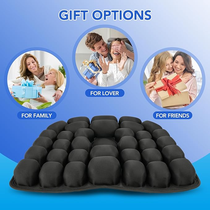 Inflatable Seat Cushion, 34 Air Cell Travel Seat with Upgraded Air Nozzle for Hemorrhoid and Tailbone Pain Relief, Portable Airplane Seat Cushion for Car, Office Chairs & Home Living