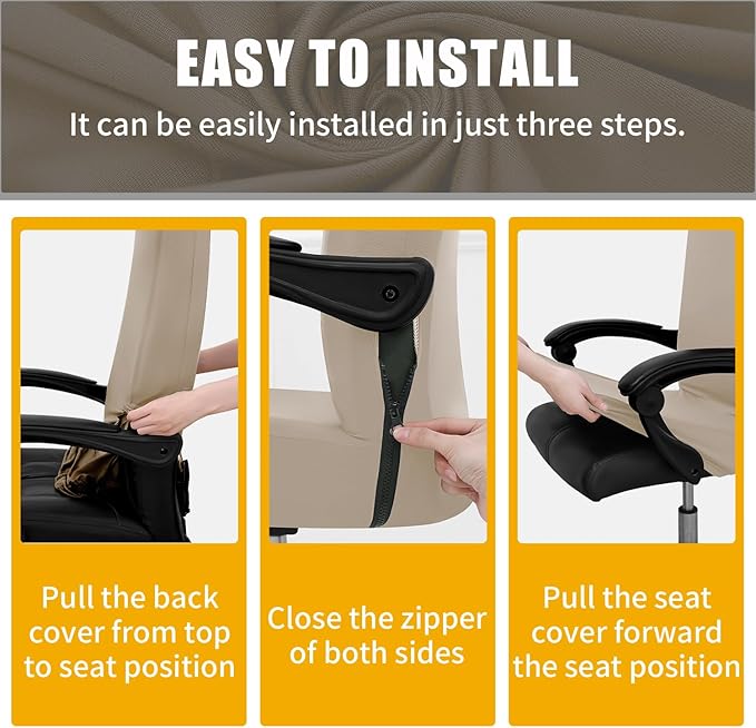 Smiry Stretch Printed Office Computer Chair Covers, Universal Desk Rotating Chair Slipcovers Removable Washable, Soft Fit Anti-Dust Spandex Protector Cover with Zipper, Taupe