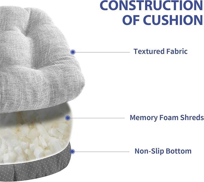 IPYNBAP Chair Cushions for Dining Chairs Set of 4, Kitchen Chair Cushions, Chair Pads with Ties and Non Slip Backing, Tufted Memory Foam Seat Cushion 4 Pack, 15.5" x 15.5" x 4", Light Gray