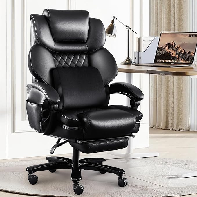3D Kneading Massage Executive Office Chair for Big and Tall Users – Extra-Wide Ergonomic Seat with Lumbar Support, Reclining Desk Chair with Footrest, 500LBS Capacity for Home and Office