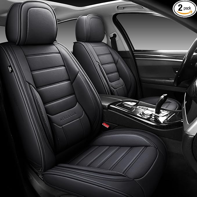MINGBRON Seat Covers, Car Seat Covers Front Seats, Car Seat Cover, Car Seat Protector Waterproof, Car Seat Cushion Nappa Leather, Black Seat Covers Carseat Cover Universal Fit for Most Cars