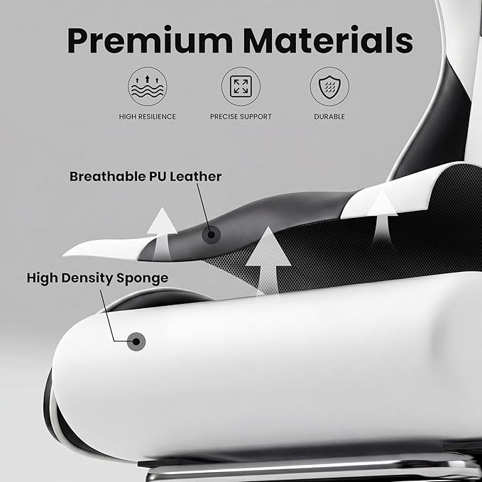 Computer Gaming Chair with Footrest, Ergonomic High Back Desk Chair with 90°-150° Reclining Function, Swivel Seat & Lumbar Support