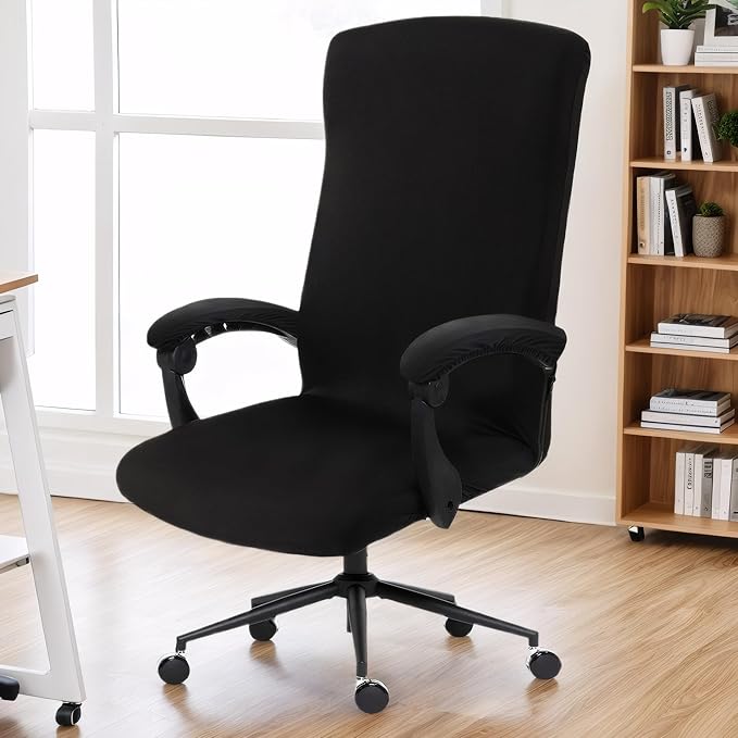 Waterproof Stretch Computer Office Chair Cover with Armrest Covers Durable Zipper Universal Washable Removable Spandex Rotating Boss Chair Slipcovers Anti-dust Soft Desk Chair Seat Protector