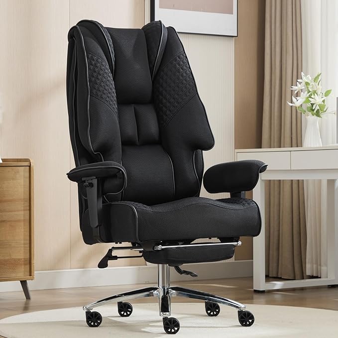 EXCEBET Big and Tall Office Chair 400lbs Wide Seat, Leather High Back Executive Office Chair with Lumbar Support, Ergonomic Chairs Padded Armrests & Thick Cushion (Mesh Dark Black)