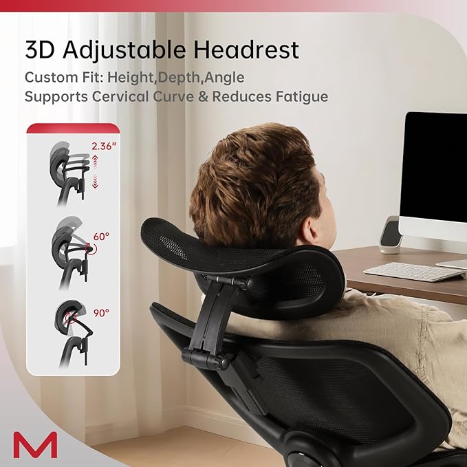 Ergonomic Office Chair with Footrest - High Back Mesh Desk Chair for Home Office, Reclining Computer Chair with Adjustable Lumbar, 3D Headrest, 300lb, 4'11"-6'3" - Black