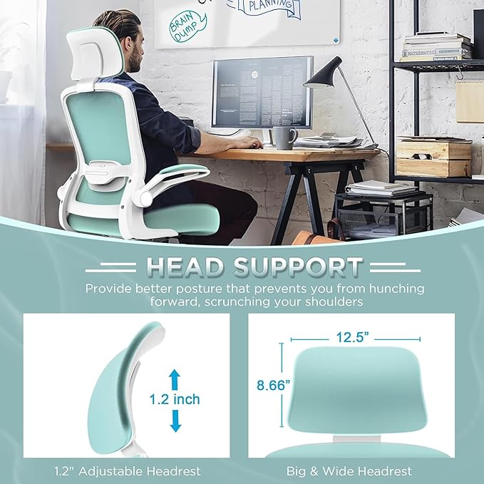 Mimoglad Office Chair, High Back Ergonomic Desk Chair with Adjustable Lumbar Support and Headrest, Swivel Task Chair with flip-up Armrests for Guitar Playing, 5 Years Warranty