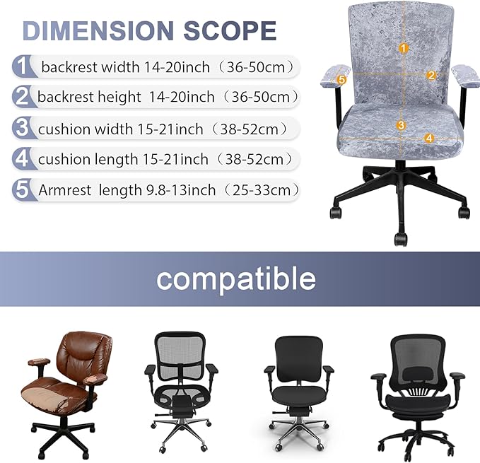 Tallew 4 Pcs Office Chair Covers Set Computer Universal Protective Stretchable Chair Seat Covers Desk Armrest Slipcovers Pads Office Cushion Backrest for Rotating(Grey)