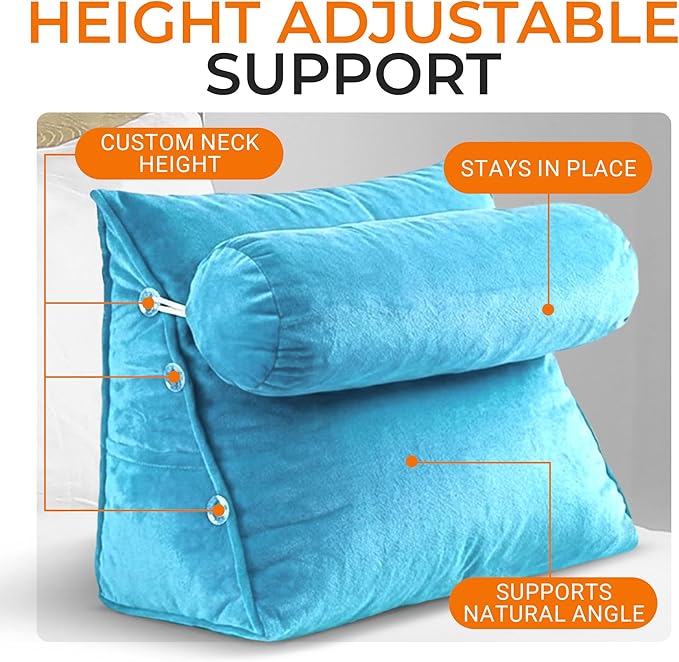 Cheer Collection Reading Wedge Pillow - Adjustable Wedge Reading Pillow with Neck Support, Hollow Fiber-Filled Backrest Pillow for Reading, Gaming, and TV Watching, Sky Blue