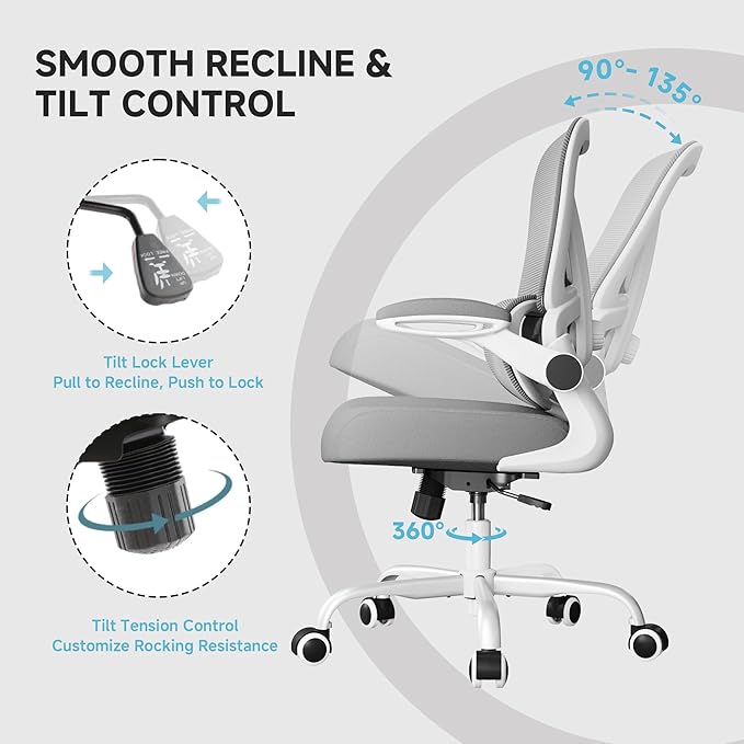 Mesh Office Chair, 330LBS Ergonomic Desk Chair with Adjustable Lumbar Support, Executive Computer Chairs for Home Office, White