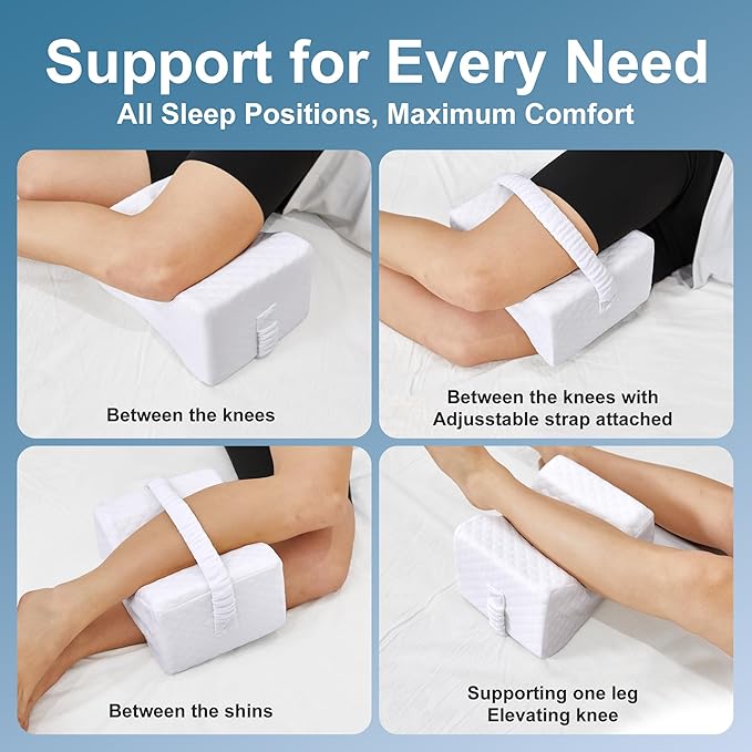 UJPFEO Knee Pillow for Side Sleepers, Leg Pillow for Sciatica, Back, HIPS, Knees, Joints Pain Relief,Pillows for Between Legs While Sleeping Spine Alignment Support & Relieves Pressure,Natural White
