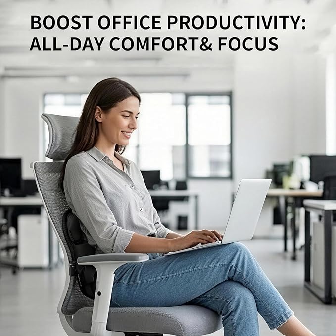 Inflatable Lumbar Support Pillow for Car & Office Chair - Tailbone Pain Relief Air Seat Cushion for Driver, Wheelchair, Airplane Seat, Travel - 17.7x14.3x2.0 Inches