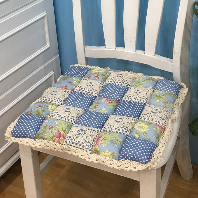vctops Patchwork Chair Pad with Ties No Slip Lace Trim Chair Cushion Farmhouse Floral Print Kitchen Dining Seat Cushion (516, 16"x16")