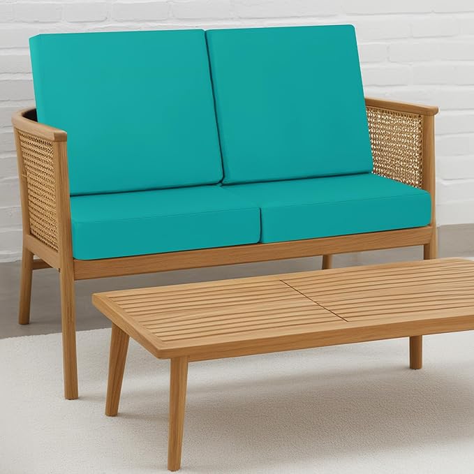 idee-home Outdoor Chair Cushions Set of 2, Waterproof Outdoor Seat Cushions for Patio Furniture, Outside Replacement Chair Pad with Ties for Lawn Deck Porch, 26.5 x 26.5 Peacock Blue